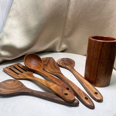 Acacia Wood Kitchen Spatulas | Cooking & Serving 5pcs Set K702