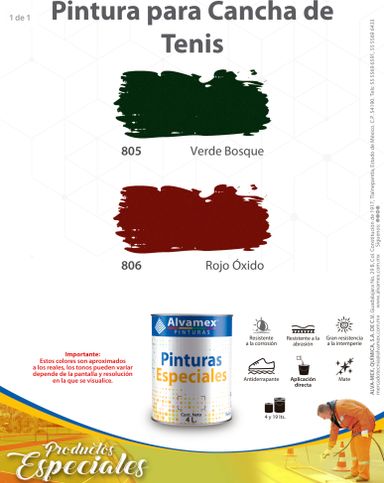 Pintura para cancha de tenis AT805 Pinturama 19 Lt