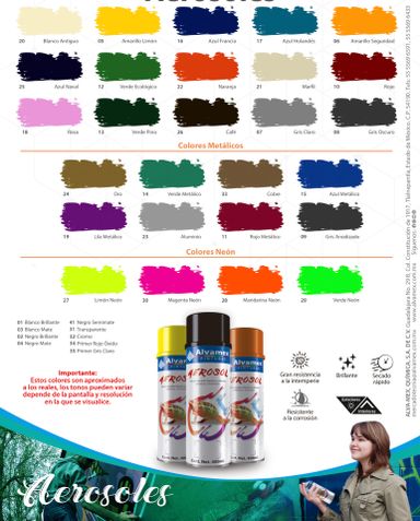 Aerosol colores regulares, metálicos, neones y Primer Pinturama