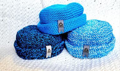 Blue crochet docker beanie By Phaks