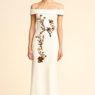 Plum Blossoms Maxi Dress in Off-White