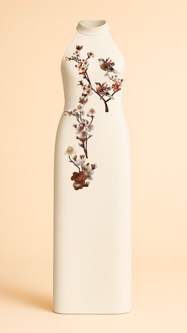 Plum Blossoms Maxi Dress in Off-White