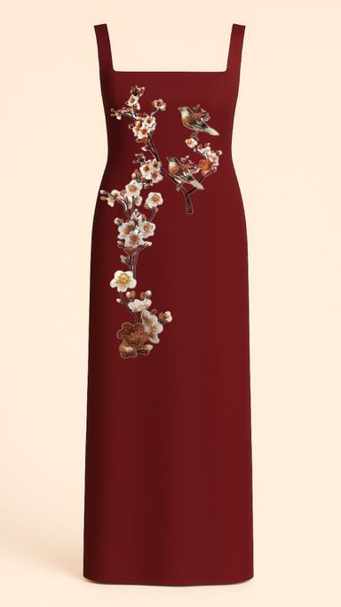 Plum Blossom Maxi Dress in Burgundy 