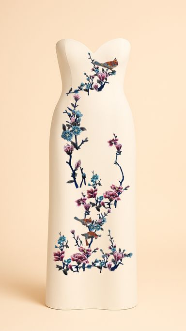 Blue Blossoms and Magnolias Maxi Dress in Ivory