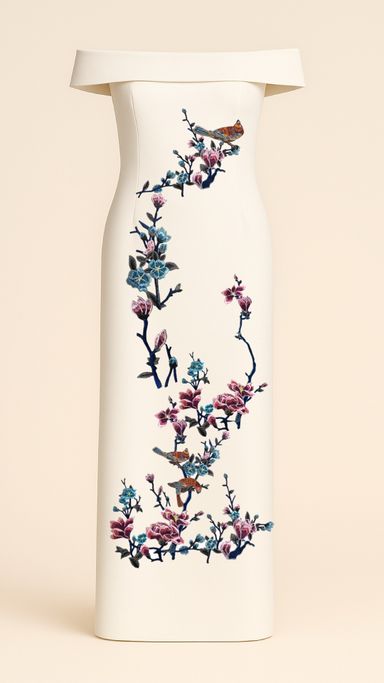 Blue Blossoms and Magnolias Maxi Dress in Ivory
