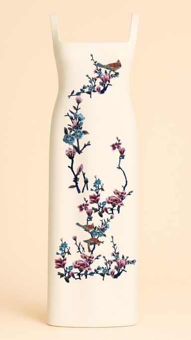 Blue Blossoms and Magnolias Maxi Dress in Ivory