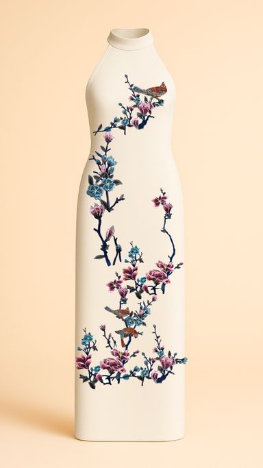Blue Blossoms and Magnolias Maxi Dress in Ivory