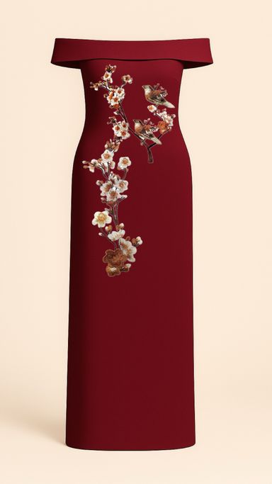 Plum Blossom Maxi Dress in Burgundy 