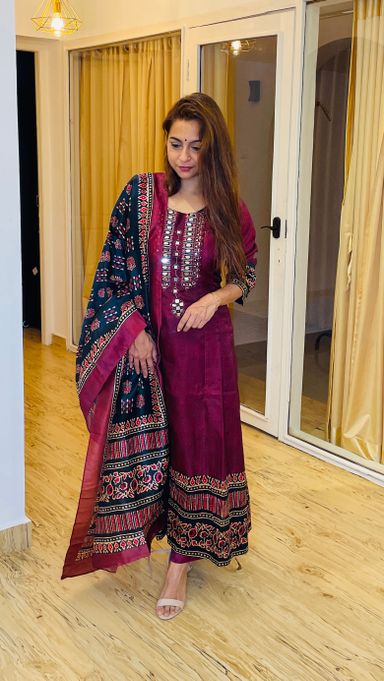 Maroon Mirror Anarkali 