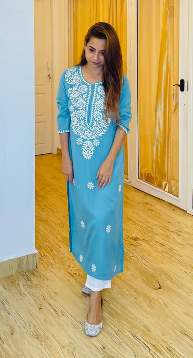 Cyan Chikankari Kurta