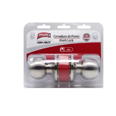 Cerradura Phillips para Baño  o Dormitorio color cromo satinado de pomo