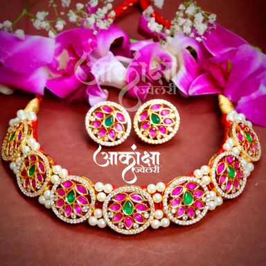 Zilmil Multicolor AD Kundan Necklace