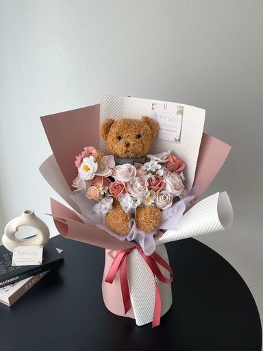 Teddy Bear Soap Flower Mixed Bouquet 