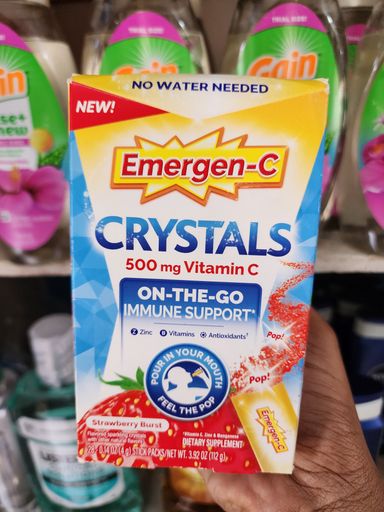 Emergen-C Crystals, on-the-go Emergen-C Immune Support Supplement with Vitamin C, B Vitamins, Zinc and Manganese, Strawberry Burst - 28 Packs