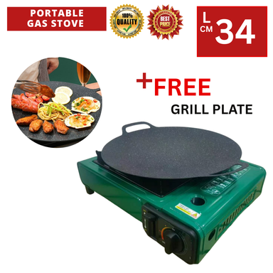 PORTABLE GAS STOVE - GREEN WITH GRILL PLATE