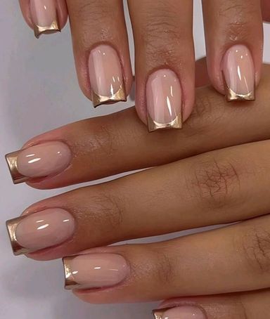 24pcs/Set Long Coffin-Shaped Pink & Gold Edged French Design Nail Wraps, 