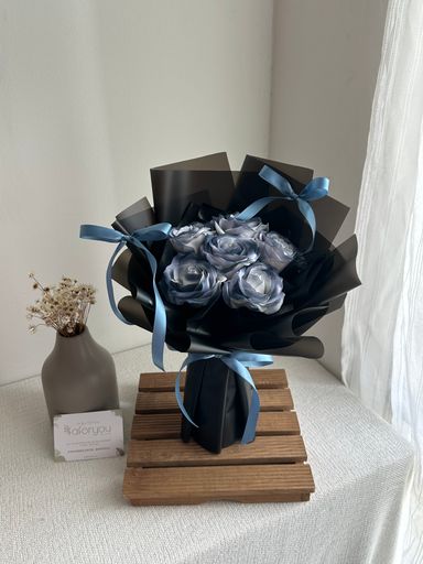 6 Stalk Soap Rose Ribbon Bouquet 