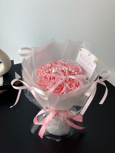 7 Stalk Soap Rose Ribbon Bouquet 