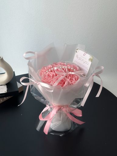 7 Stalk Soap Rose Ribbon Bouquet 