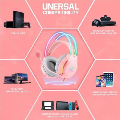 Neon Magic RGB Lighting Noise Reduction Wired Headphon Onikuma X26 3.5mm - Pink