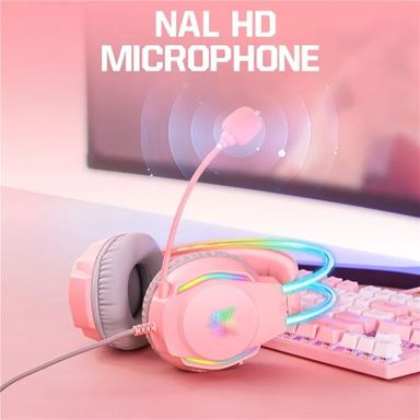 Neon Magic RGB Lighting Noise Reduction Wired Headphon Onikuma X26 3.5mm - Pink