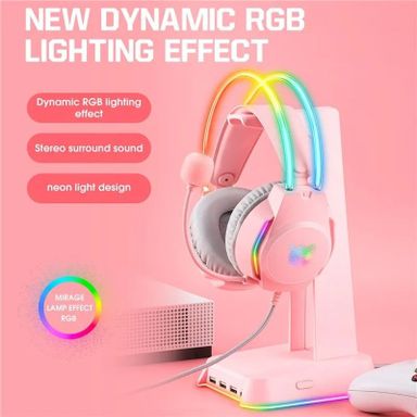 Neon Magic RGB Lighting Noise Reduction Wired Headphon Onikuma X26 3.5mm - Pink