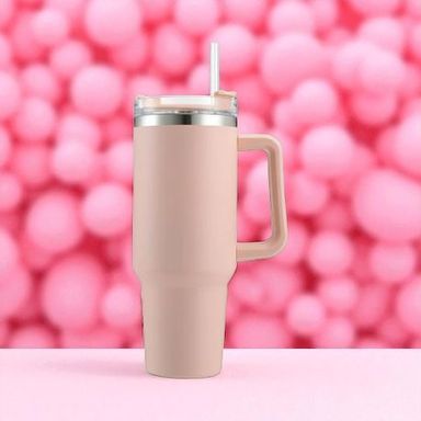 1200ml Double Wall Travel Mug Stainless Steel Vacuum Flask with Straw Hot/Cold - Pink