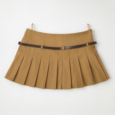 Falda corta plisada color camel con cinturón - Size M