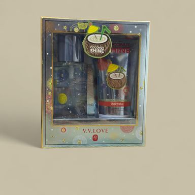 Vv love Set Body Splash Spray Perfume and Lotion Sets Coconut shine - في في لوف مجموعة ميست ولوشن الجسم  كوكونت شاين