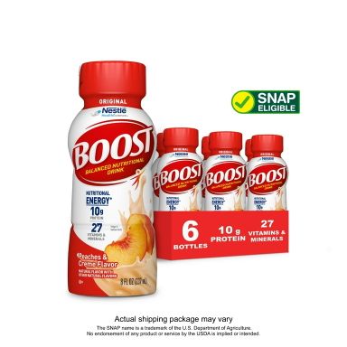 BOOST Original Peaches & Creme Flavored Nutritional Drink, 6-8 fl. oz. Bottles