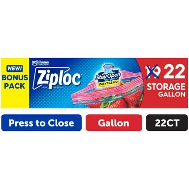 Ziploc Gallon Storage Bags Press to Close 22 Count - Pack of 1