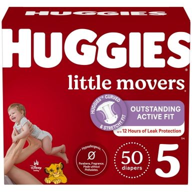 Huggies Little Movers Baby Diapers, Size 5 (27+ lbs), 50 Ct