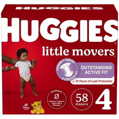 Huggies Little Movers Baby Diapers, Size 4 (22-37 lbs), 58 Ct