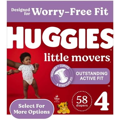 Huggies Little Movers Baby Diapers, Size 4 (22-37 lbs), 58 Ct