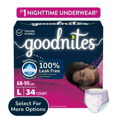 Goodnites Bedwetting Underwear for Girls, L (68-95 lbs), 34 Ct