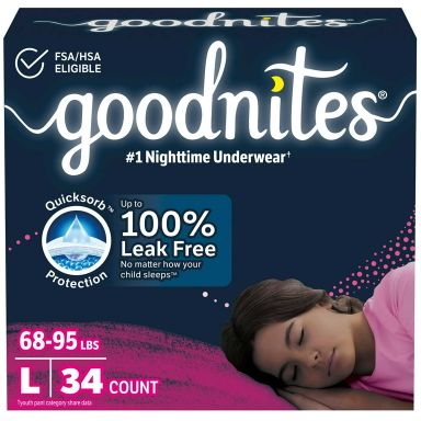 Goodnites Bedwetting Underwear for Girls, L (68-95 lbs), 34 Ct