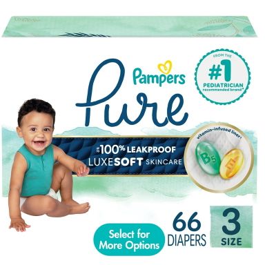 Pampers Pure Baby Diapers Size 3, 66 Count 
