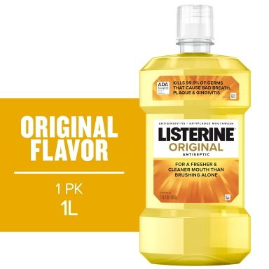 Listerine Original Antiseptic Mouthwash for Bad Breath & Plaque Oral Care, 1 L