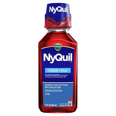 Vicks NyQuil Cold and Flu Liquid, Nighttime Cold and Flu Medicine, Cherry, 12 Fl oz