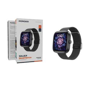 Porodo 1.72 Smart Watch Alumimium Frame + Black Mesh Metal