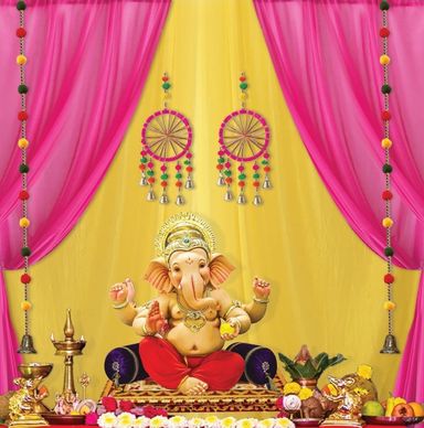 Ganpati Decoration Backdrop (Pink and yellow)