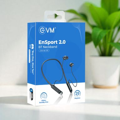 EVM EnSport 2.0 Wireless Neckband with 25H Battery Life, Bluetooth 5.2, Fast Charging, Deep Bass–1 Year Warranty (EVM-NB-036)