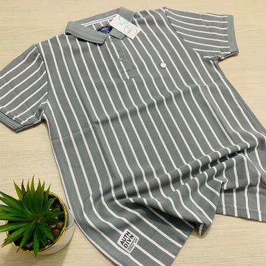 HEEBEE VERTICAL SPRIPPED POLO SHIRT - GREY