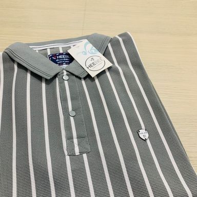 HEEBEE VERTICAL SPRIPPED POLO SHIRT - GREY