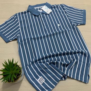 HEEBEE VERTICAL SPRIPPED POLO SHIRT - BLUE