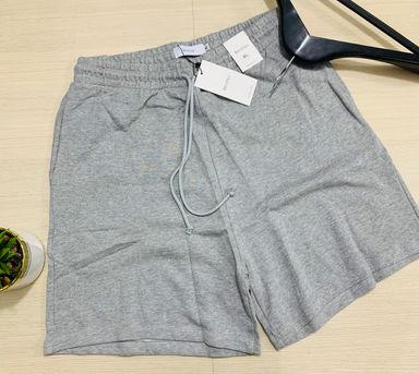 BERSHKA COTTON SHORTS -  ASH