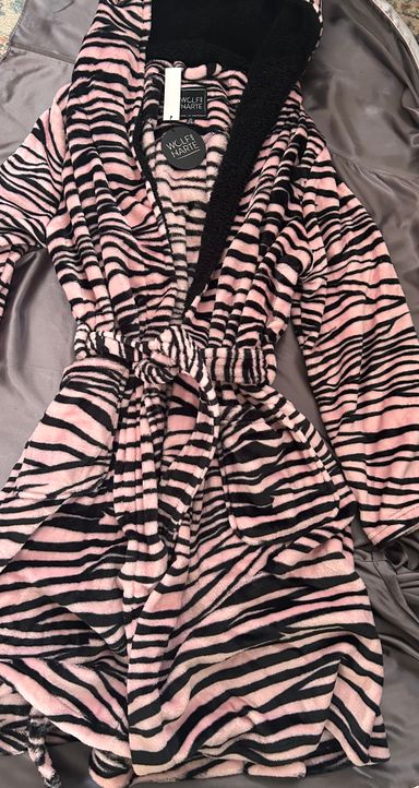Ladies Zebra print knee length Hooded Robe