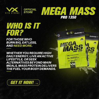 VITAXTRONG MEGA MASS PRO 1350 (12lbs/5.4kg) | 70g Protein, 1350 Calories, Added Casein + 38 Vitamins & Minerals [VX]