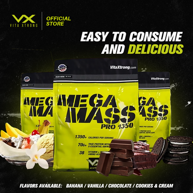 VITAXTRONG MEGA MASS PRO 1350 (6lbs/2.7kg) | 70g Protein, 1350 Calories, Added Casein + 38 Vitamins & Minerals [VX]