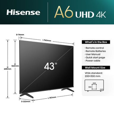 Hisense 43" Smart 4K UHD TV - 43A6N